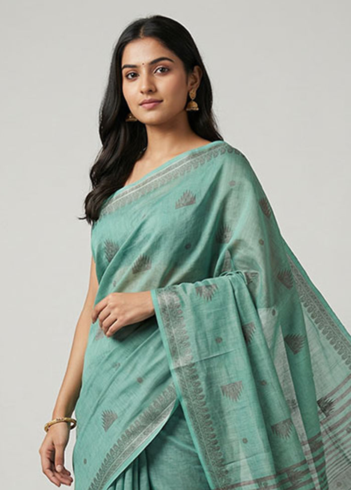 Green Dupion Silk Saree With Blouse Piece
