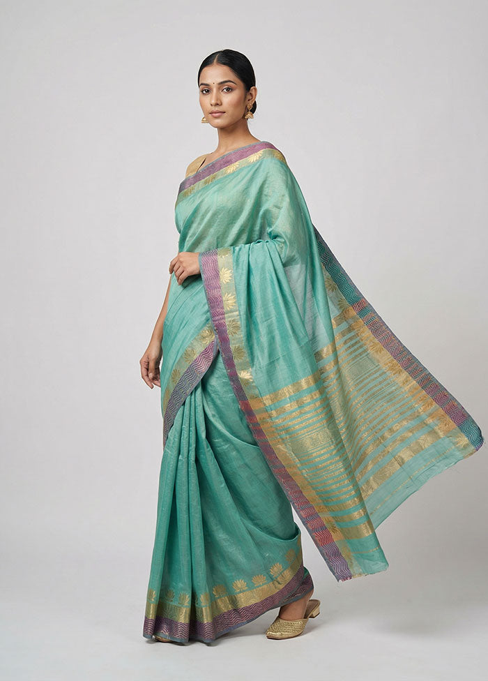 Green Dupion Silk Saree With Blouse Piece