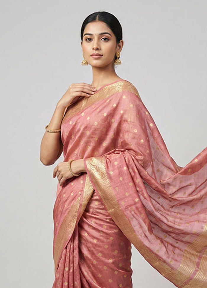 Peach Dupion Silk Saree With Blouse Piece