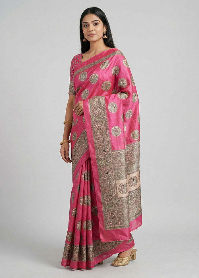 Pink Dupion Silk Saree With Blouse Piece