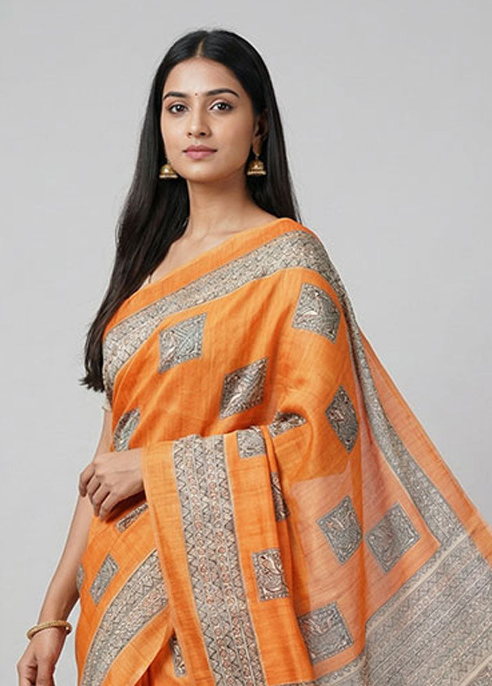 Rust Dupion Silk Saree With Blouse Piece