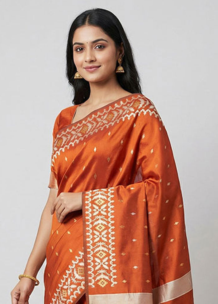 Rust Dupion Silk Saree With Blouse Piece