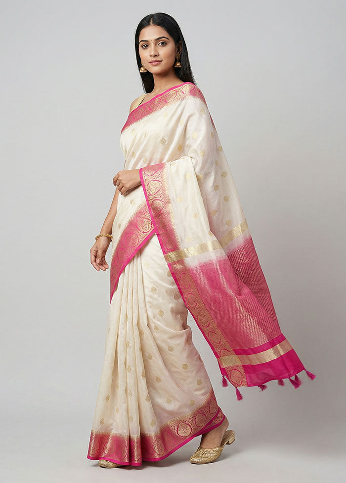 Cream Dupion Silk Saree With Blouse Piece