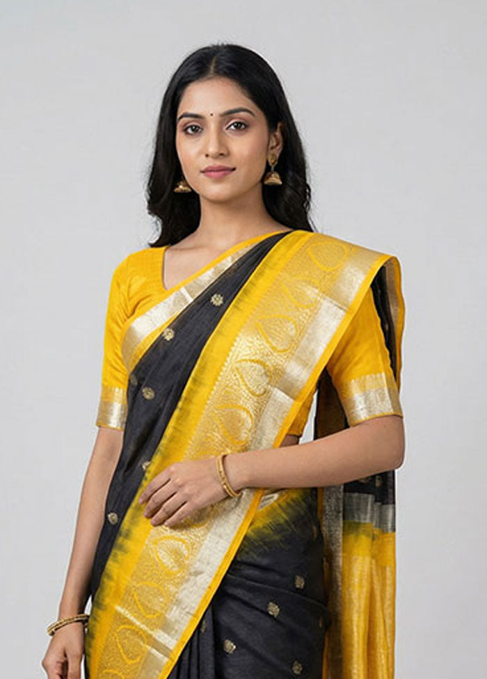Black Dupion Silk Saree With Blouse Piece