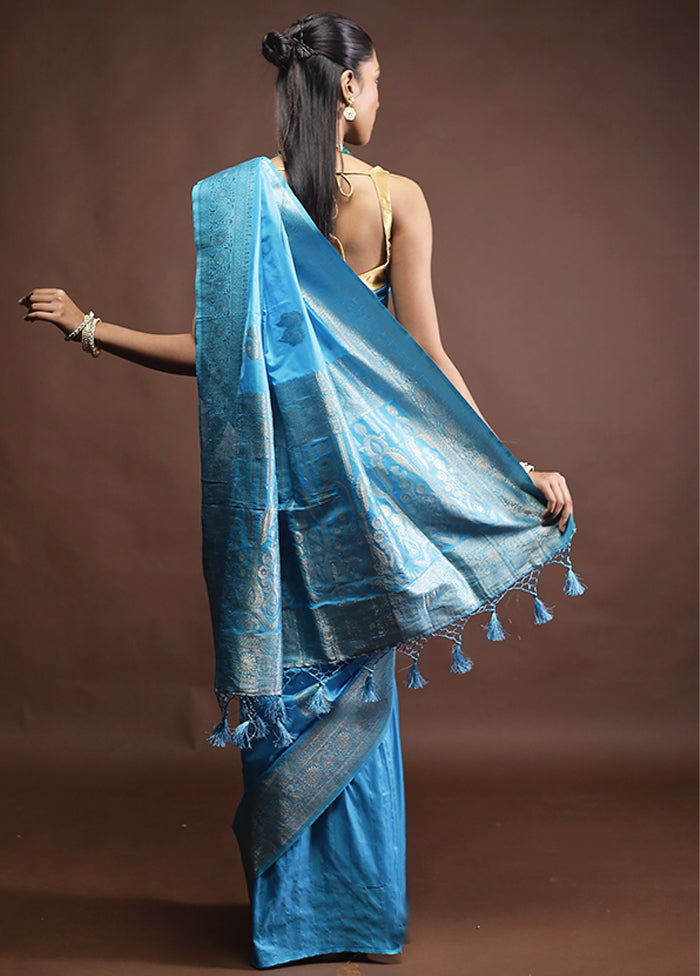 Blue Dupion Silk Saree With Blouse Piece