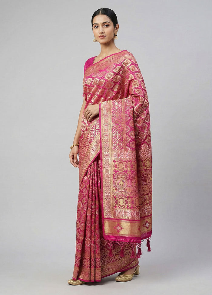 Pink Dupion Silk Saree With Blouse Piece