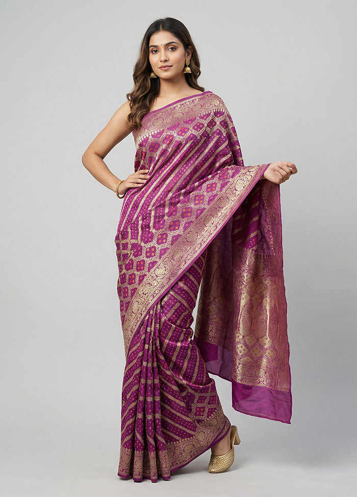 Purple Dupion Silk Saree With Blouse Piece