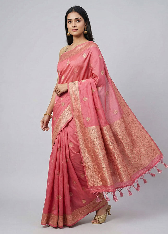Pink Dupion Silk Saree With Blouse Piece