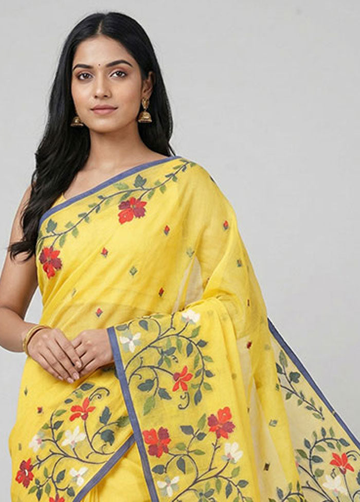 Yellow Cotton Saree With Blouse Piece