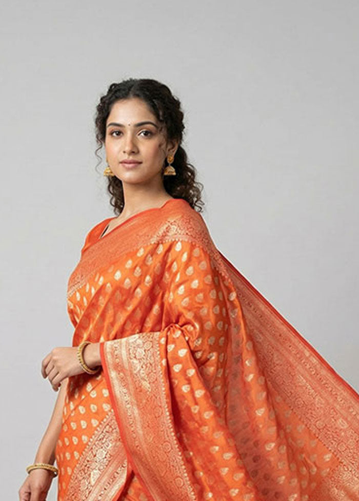 Orange Dupion Silk Saree With Blouse Piece