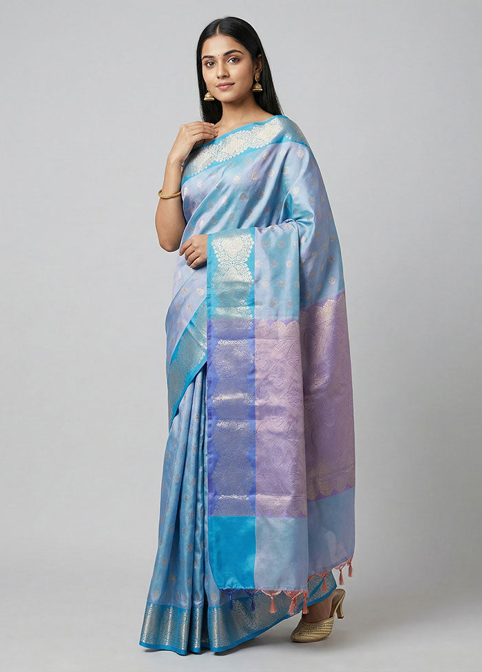 Blue Dupion Silk Saree With Blouse Piece