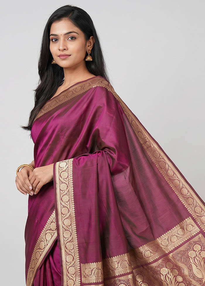 Purple Banarasi Silk Saree With Blouse Piece