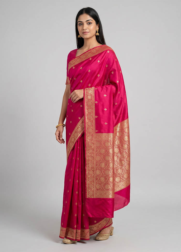 Pink Banarasi Silk Saree With Blouse Piece