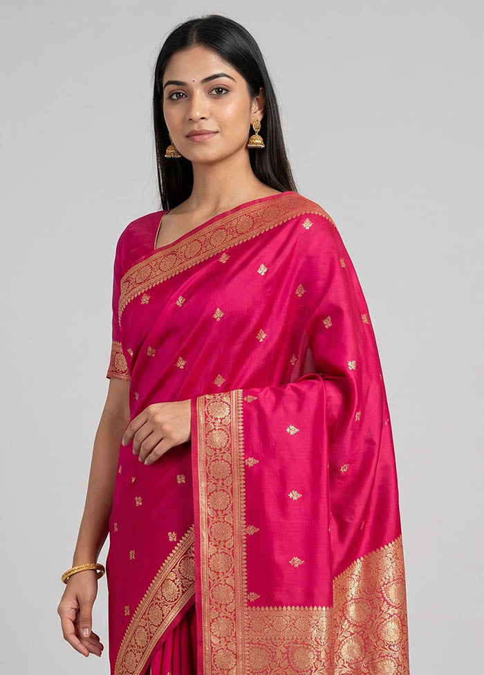 Pink Banarasi Silk Saree With Blouse Piece