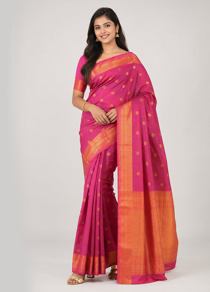 Purple Handloom Kanjivaram Pure Silk Saree With Blouse Piece