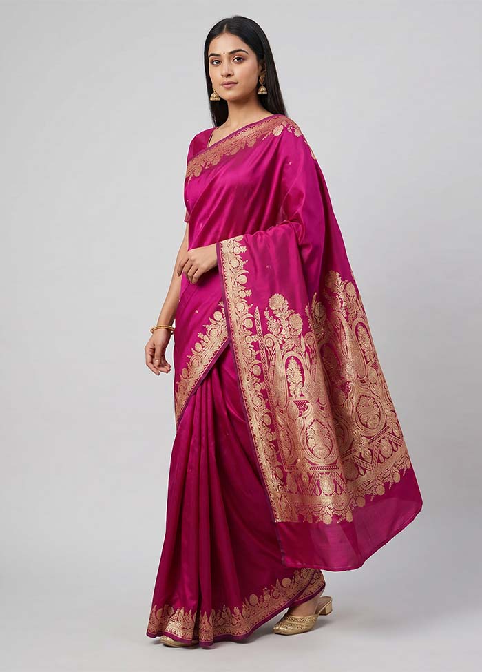 Pink Banarasi Silk Saree With Blouse Piece
