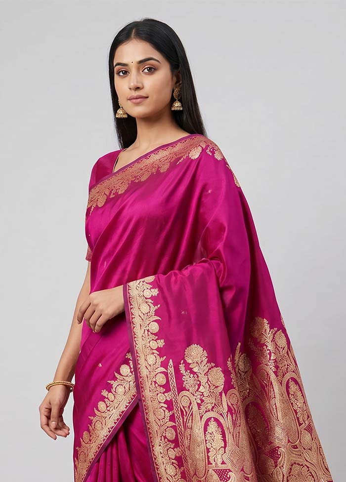 Pink Banarasi Silk Saree With Blouse Piece