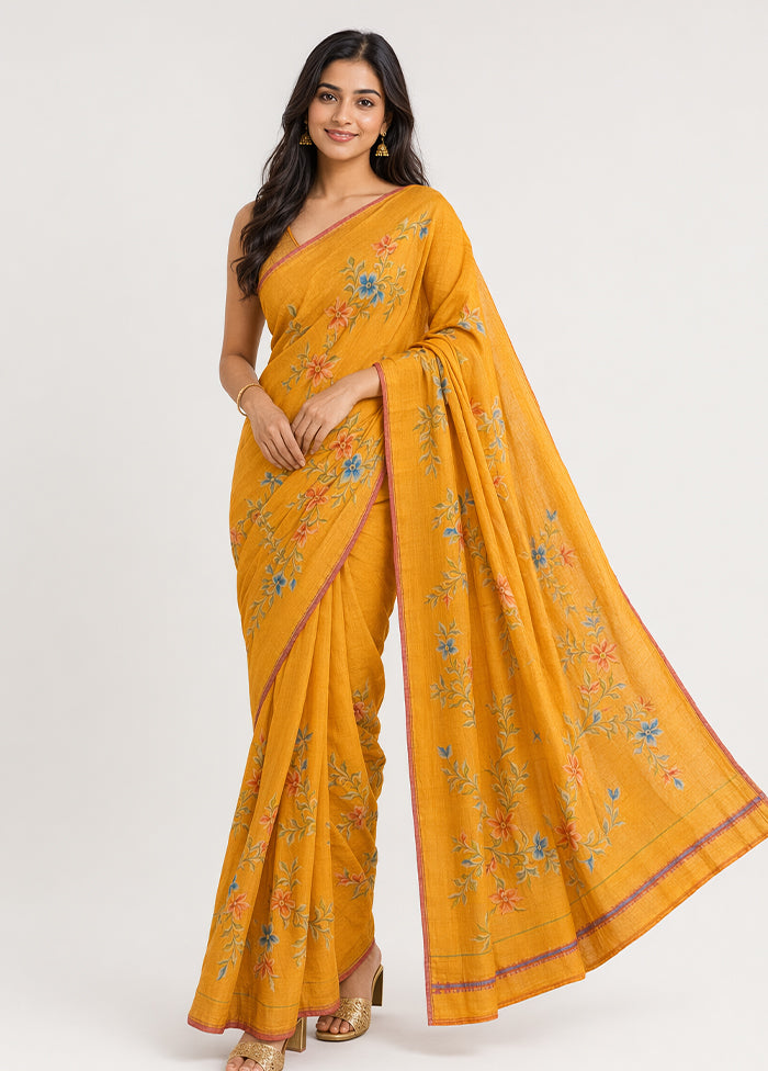 Rust Printed Pure Silk Saree Without Blouse Piece