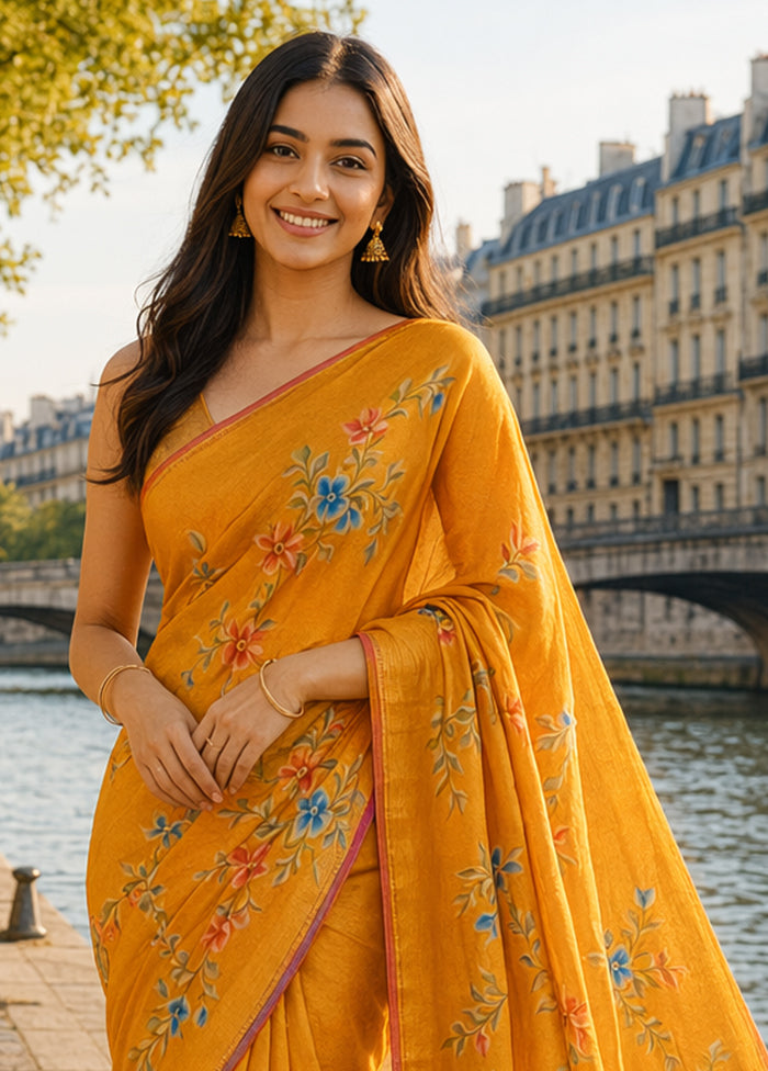 Rust Printed Pure Silk Saree Without Blouse Piece