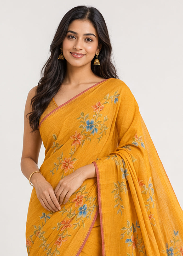 Rust Printed Pure Silk Saree Without Blouse Piece