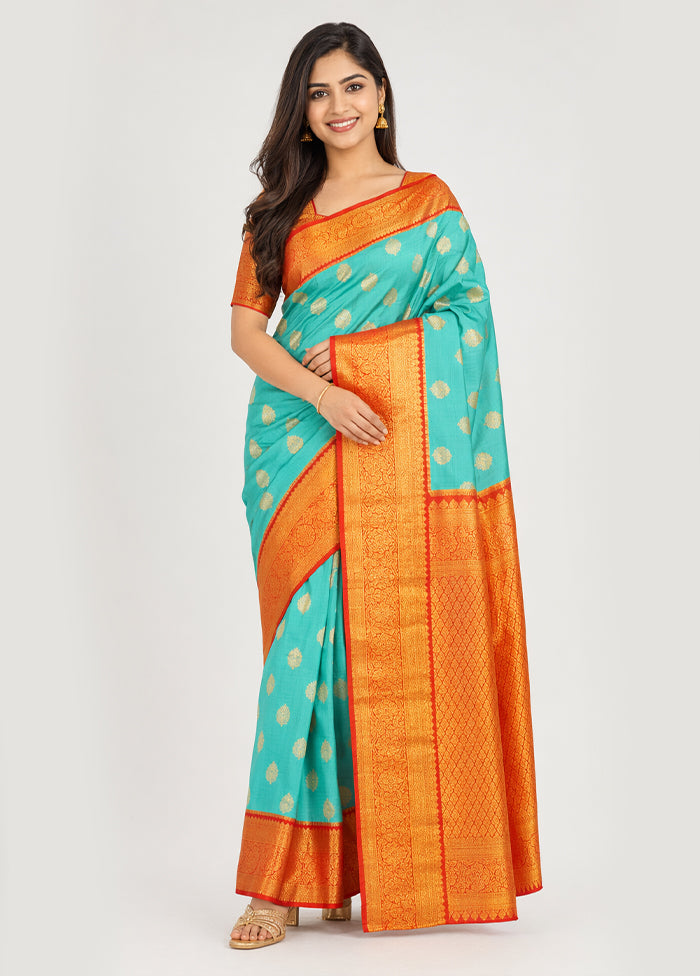 Green Handloom Kanchipuram Pure Silk Saree With Blouse Piece