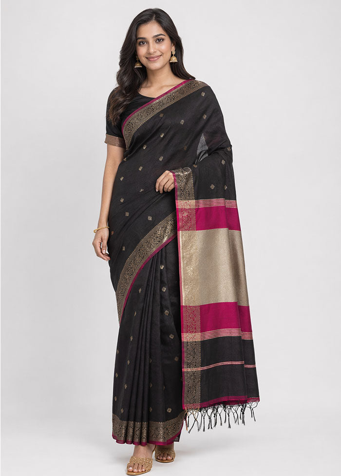 Black Cotton Saree With Blouse Piece