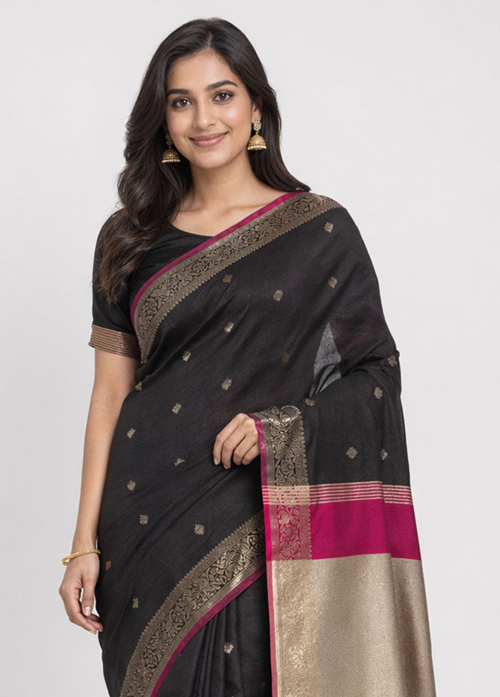 Black Cotton Saree With Blouse Piece