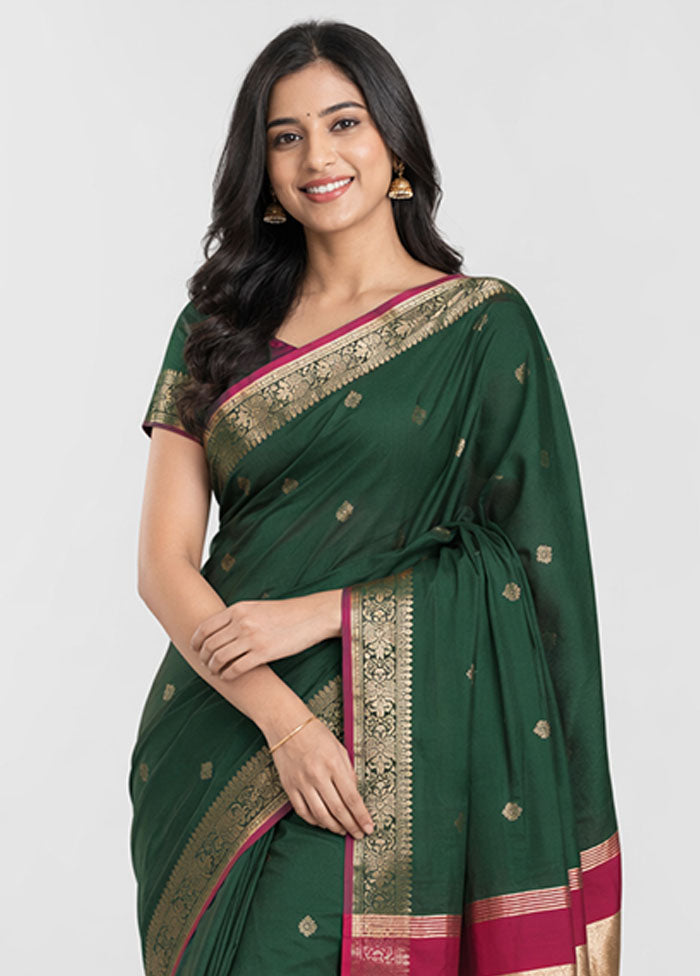 Green Cotton Saree With Blouse Piece