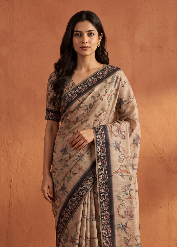 Cream Tussar Silk Saree With Blouse Piece
