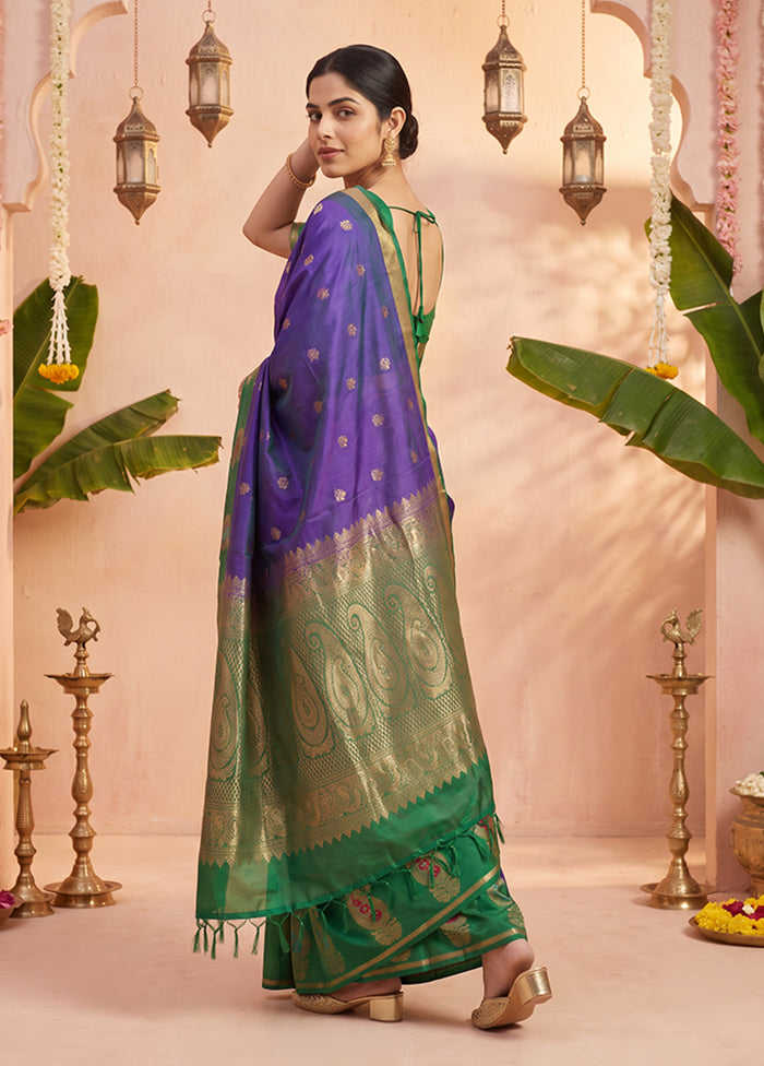 Blue Handloom Kanchipuram Pure Silk Saree With Blouse Piece