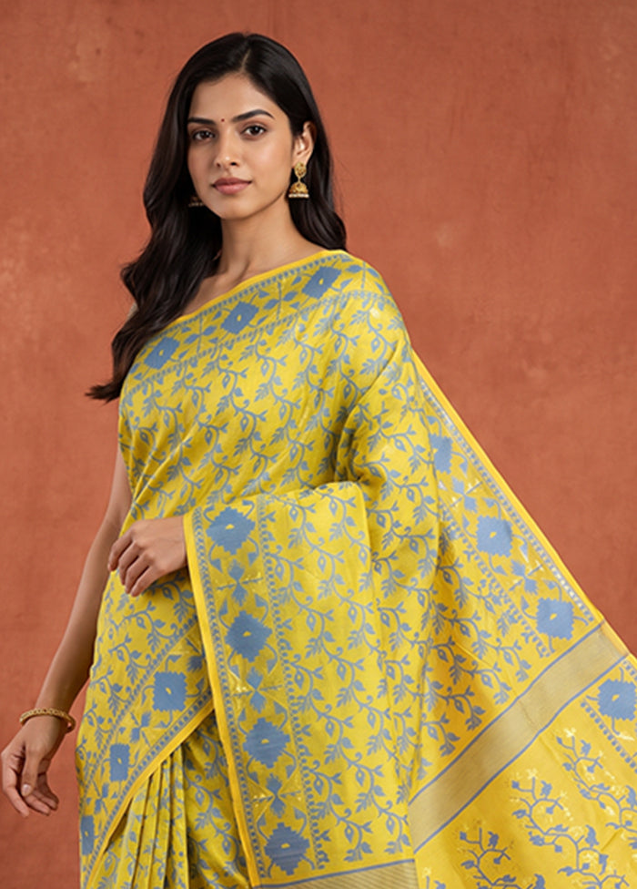 Yellow Jamdani Cotton Saree Without Blouse Piece