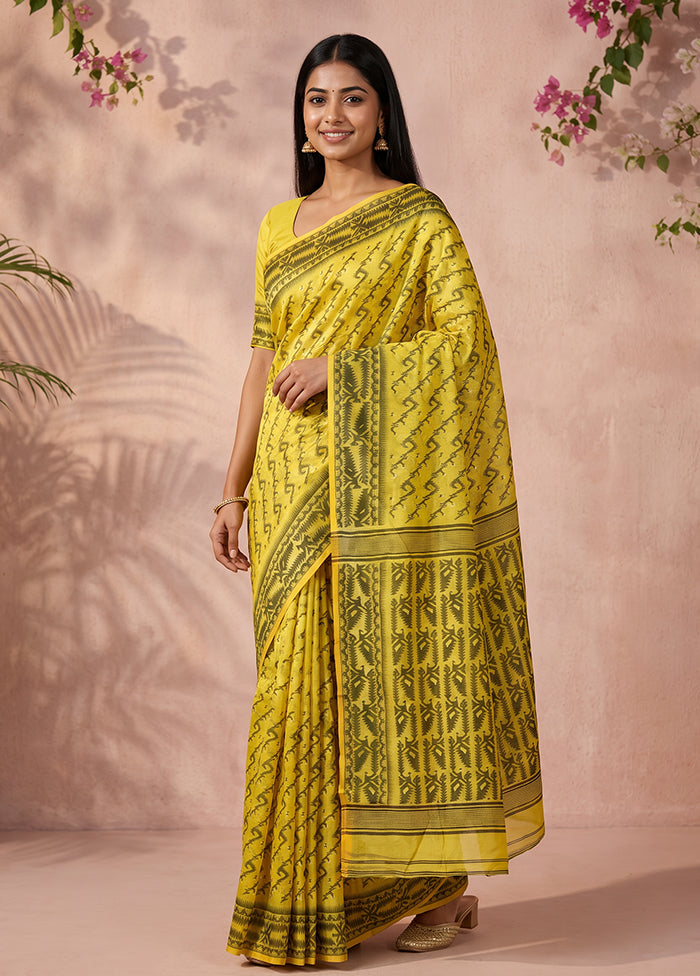 Yellow Jamdani Cotton Saree Without Blouse Piece