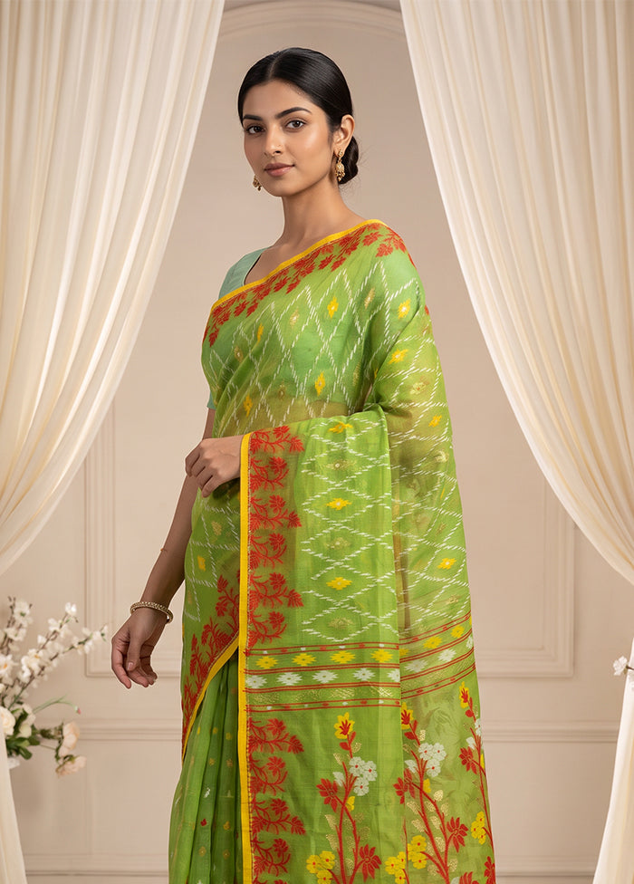 Green Jamdani Cotton Saree Without Blouse Piece