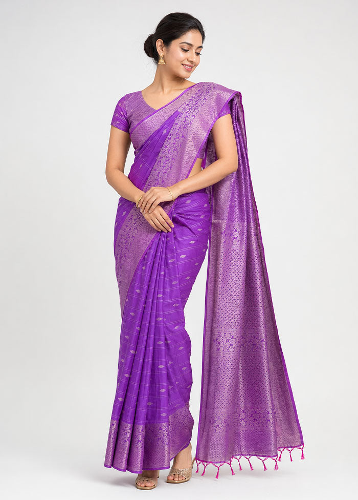 Purple Katan Silk Saree With Blouse Piece