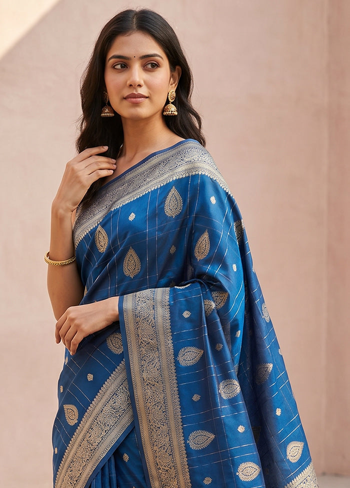 Blue Katan Silk Saree With Blouse Piece