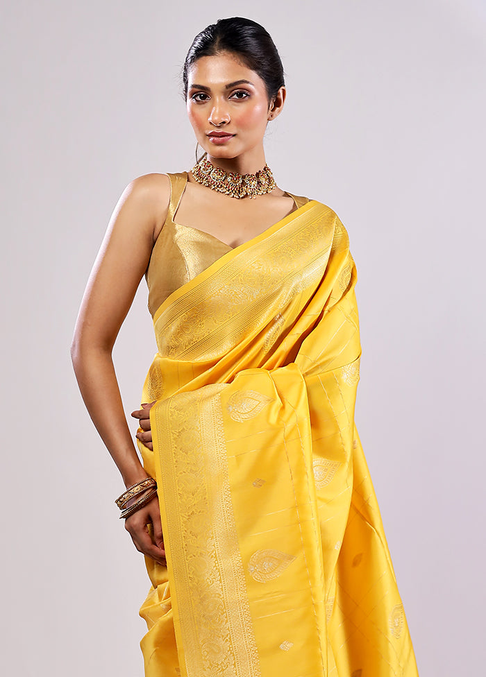 Yellow Katan Silk Saree With Blouse Piece