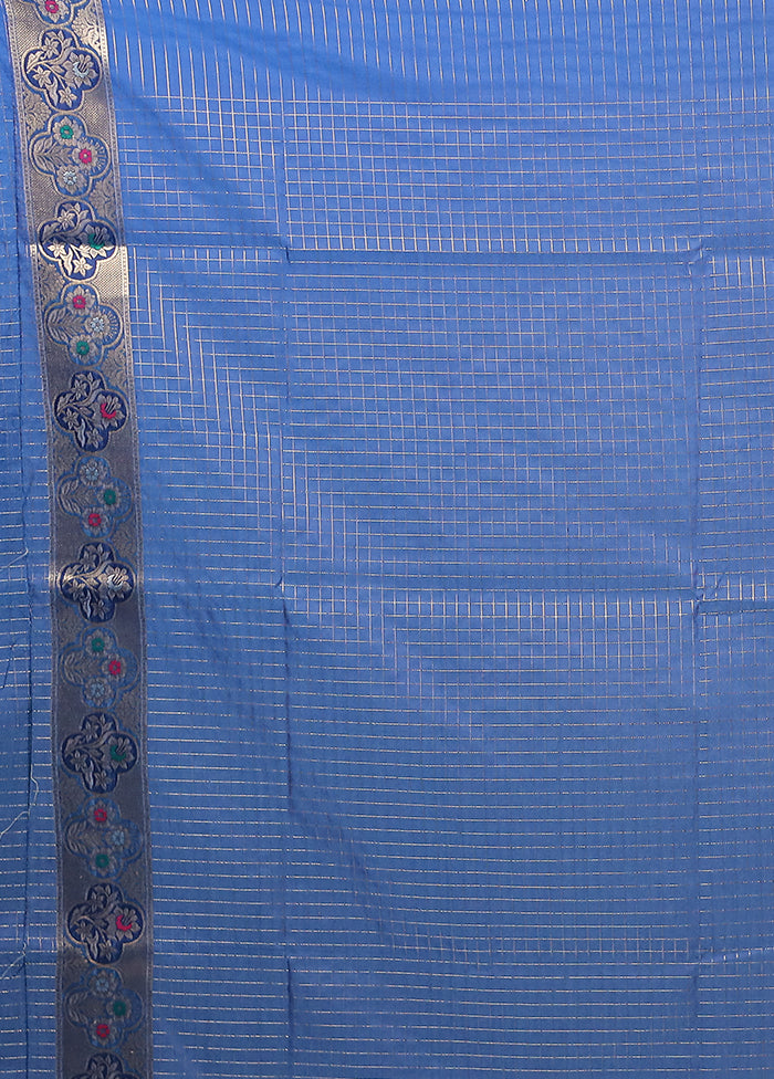 Blue Katan Silk Saree With Blouse Piece