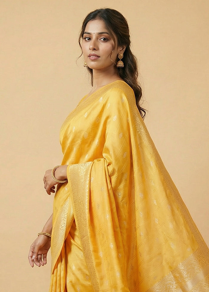 Yellow Katan Silk Saree With Blouse Piece