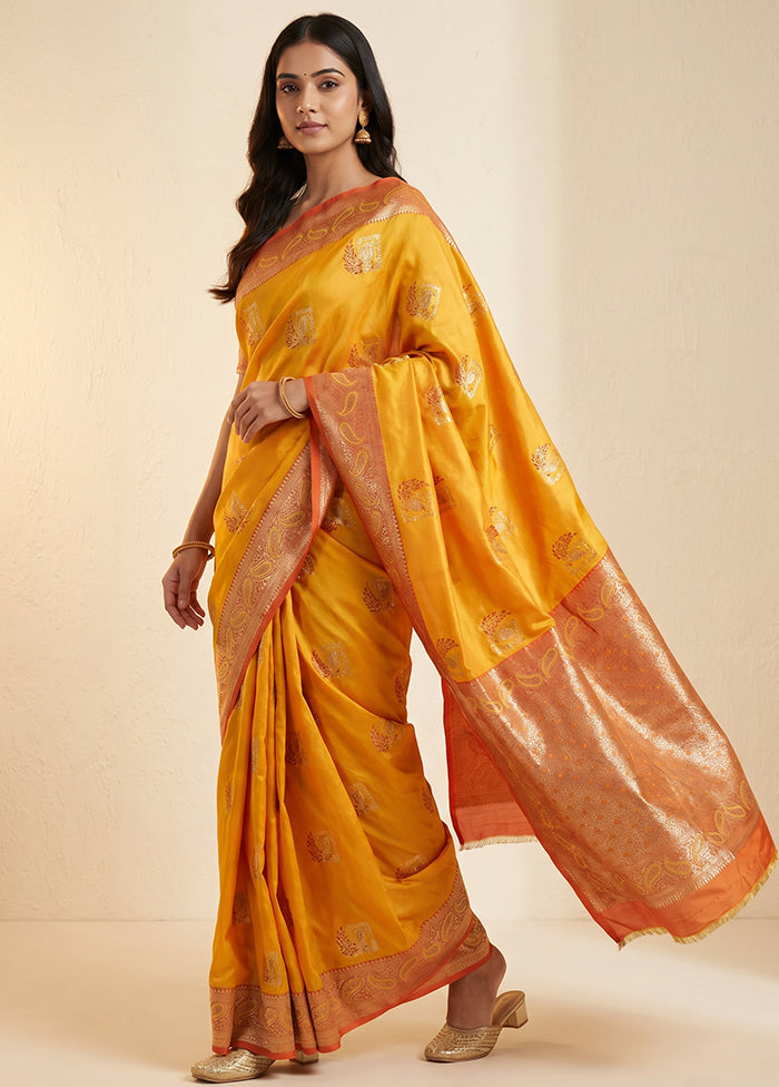 Yellow Katan Silk Saree With Blouse Piece