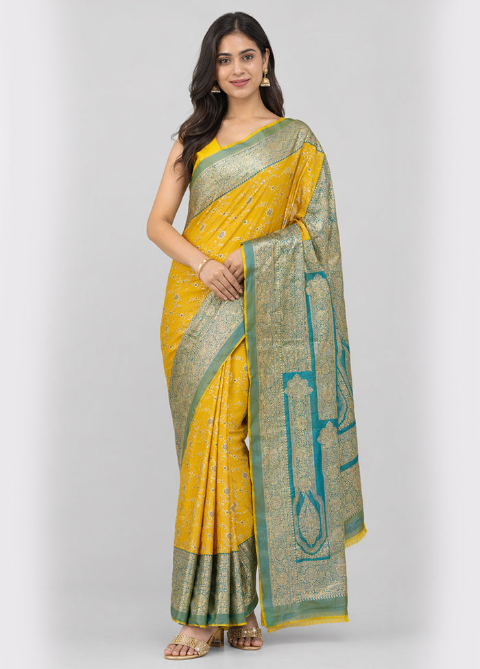 Yellow Katan Silk Saree With Blouse Piece