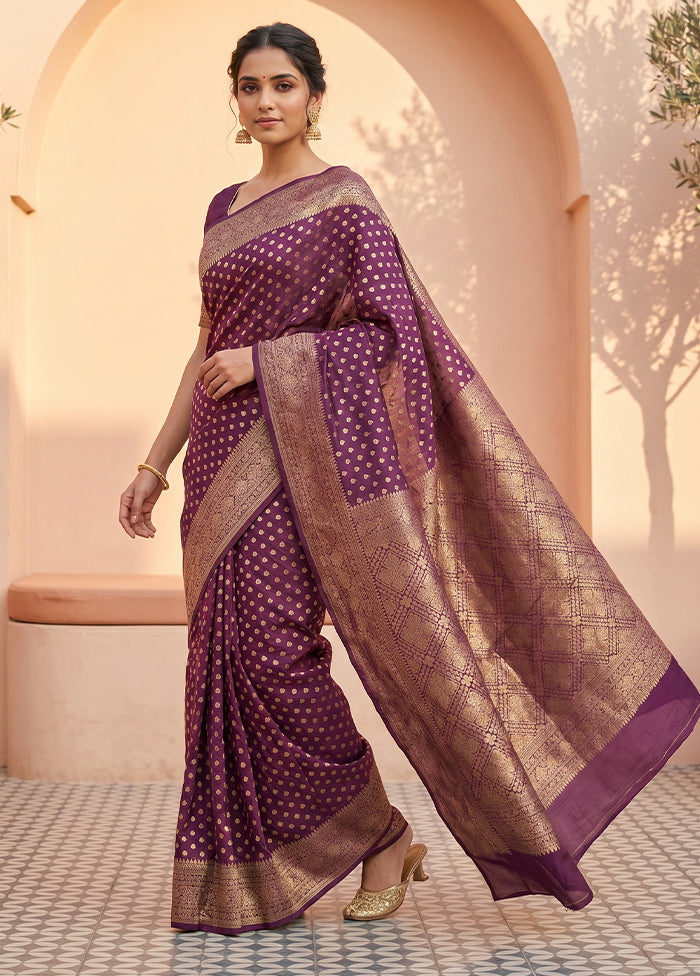 Purple Kora Silk Saree With Blouse Piece