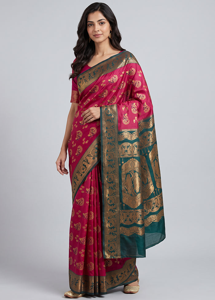 Pink Baluchari Silk Saree With Blouse Piece