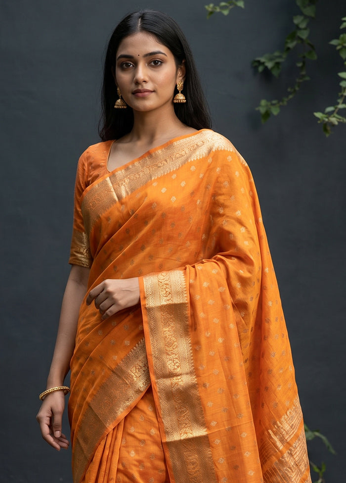 Orange Dupion Silk Saree With Blouse Piece