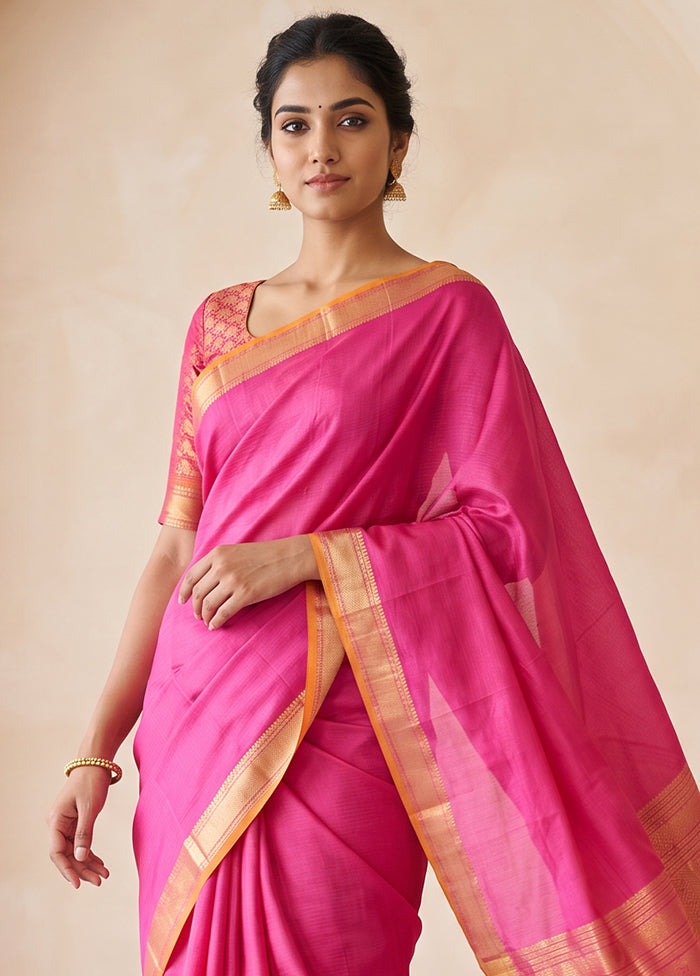 Pink Handloom Kanchipuram Pure Silk Saree With Blouse Piece