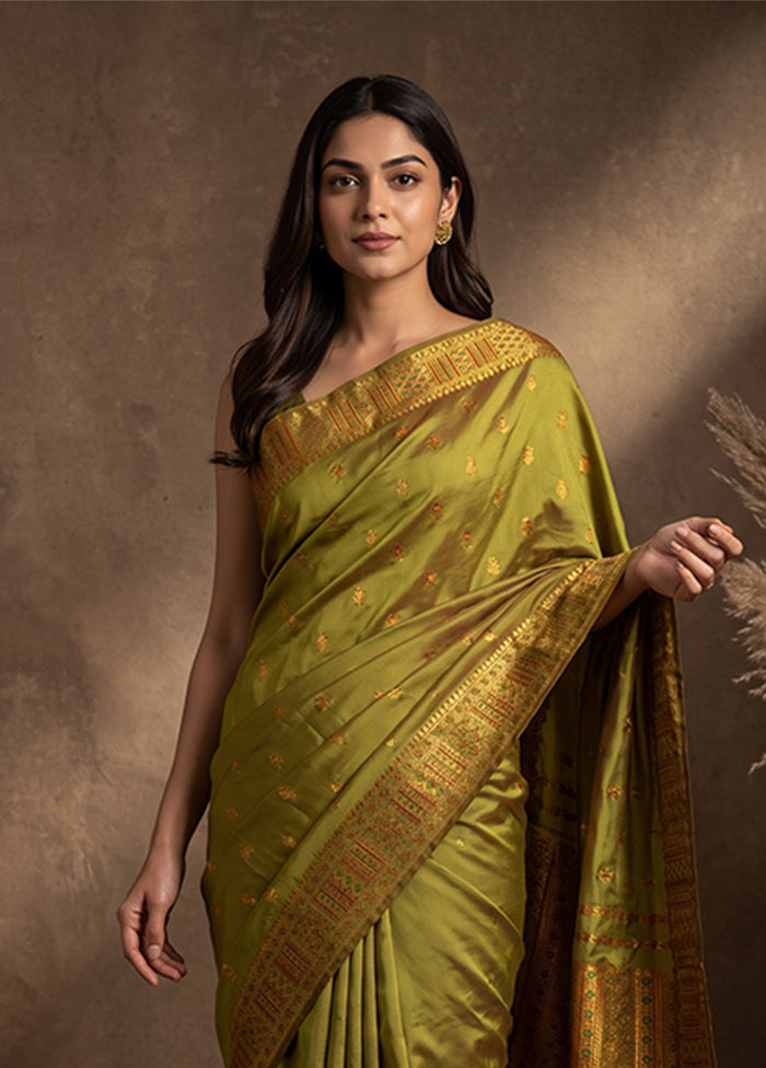 Green Assam Silk Saree With Blouse Piece