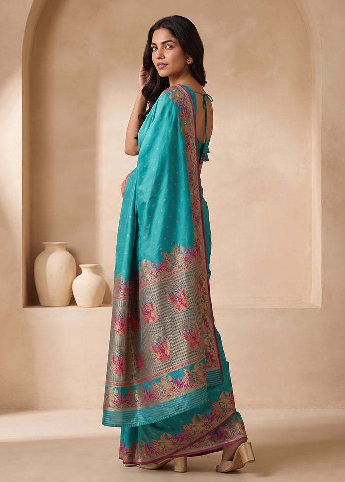 Green Dupion Silk Saree With Blouse Piece