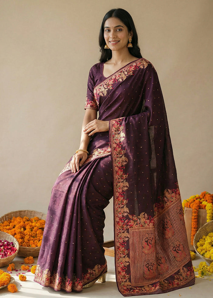 Purple Dupion Silk Saree With Blouse Piece