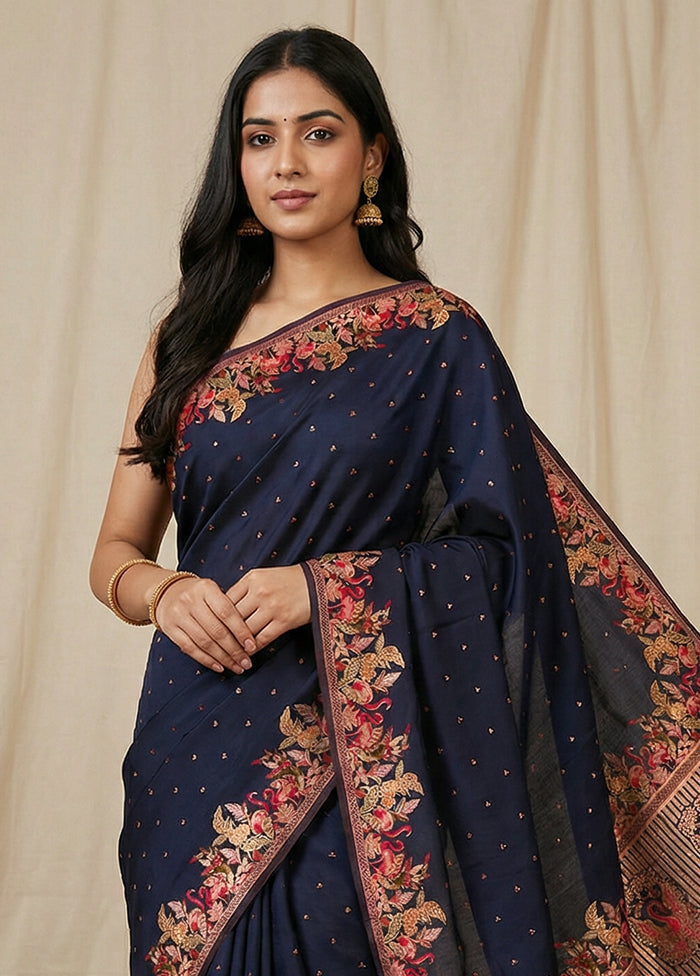 Black Dupion Silk Saree With Blouse Piece