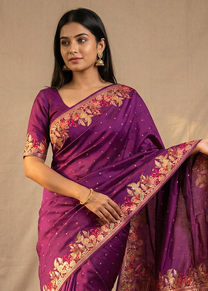Purple Dupion Silk Saree With Blouse Piece