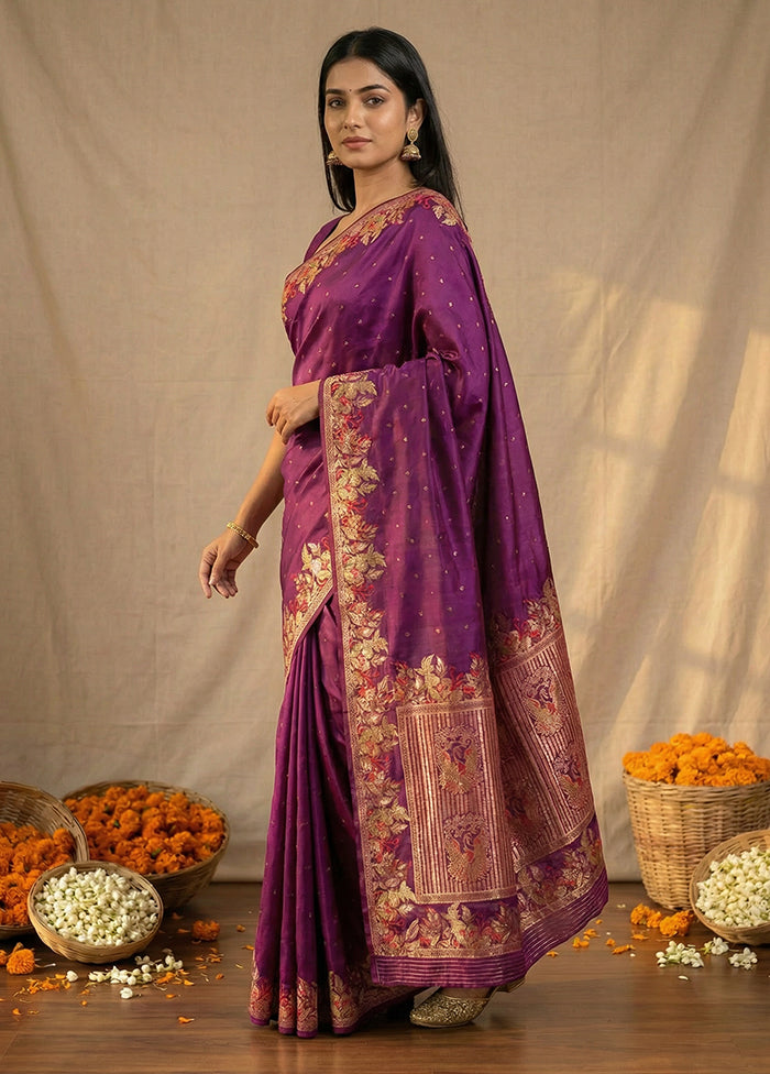 Purple Dupion Silk Saree With Blouse Piece